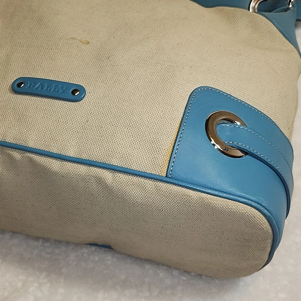 Bally Blue and Cream Canvas/ Leather Hobo Shoulder Bag